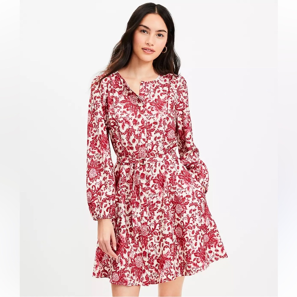 Loft Night Bloom Belted Mini Pocket Dress